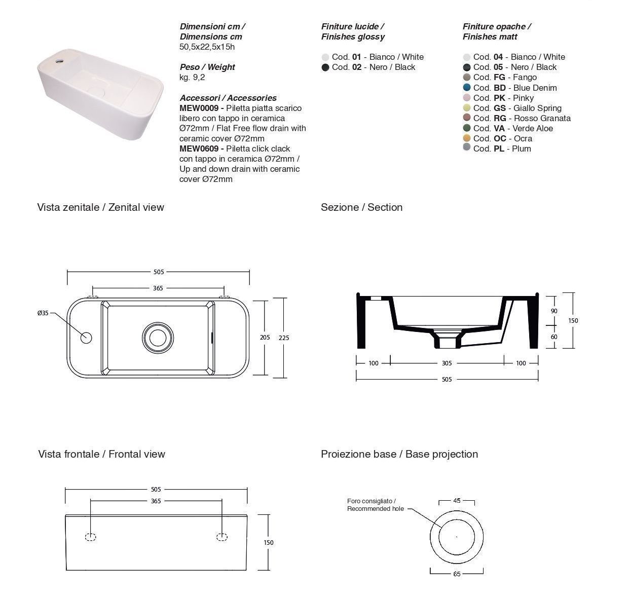 Раковина WHITE CERAMIC Geo Mini 50 черный матовый