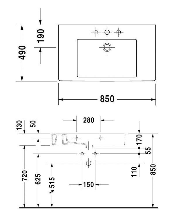 Раковина накладная DURAVIT Vero 0329850000 85cm
