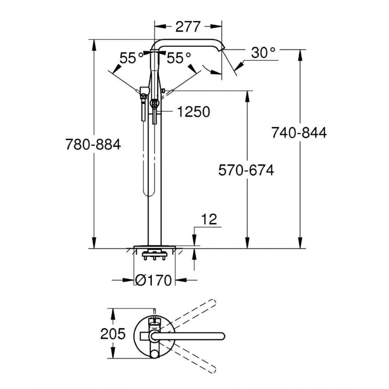 Смеситель для ванны GROHE Essence New напольный 23491DA1