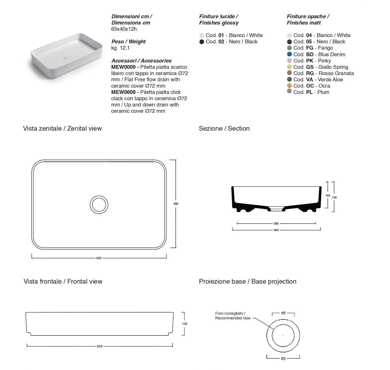 Раковина WHITE CERAMIC Blade 65 синий матовый